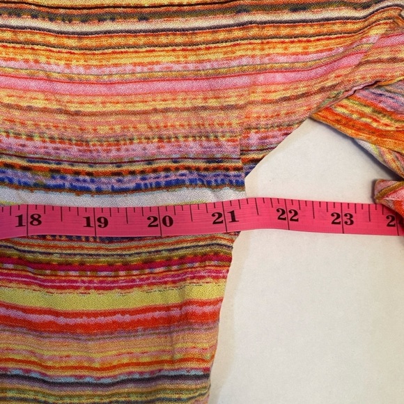 Ali Miles Colorful Striped Tie-Up Front Top Womens L Wide Dolman Sleeve V-Neck - Picture 6 of 6